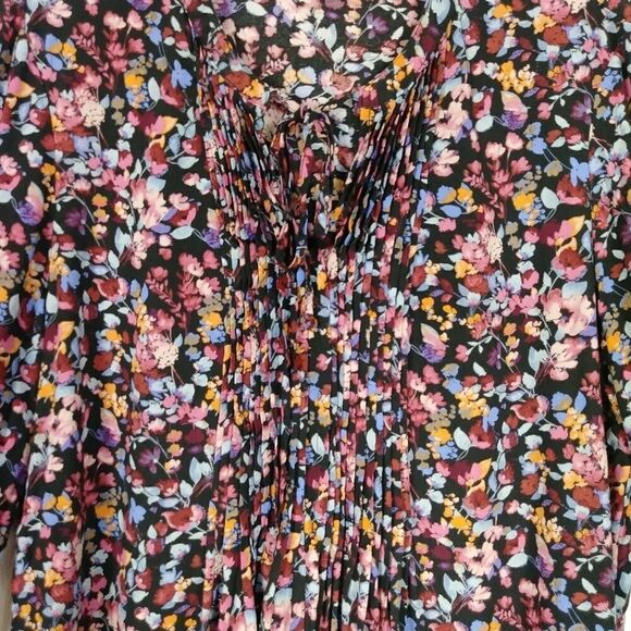 A.n.a. Black Floral Tie Neck 3/4 Sleeve Mini Dress - Picture 3 of 5